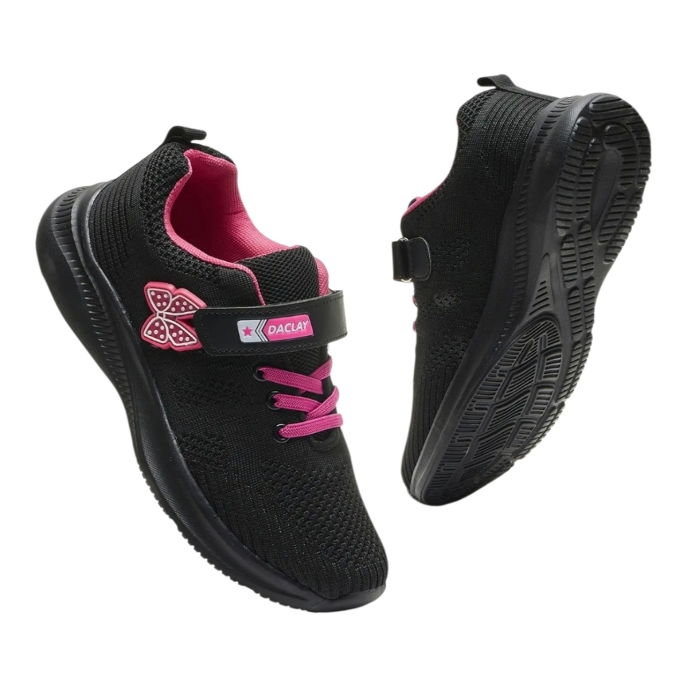 Ada Kids Sneakers with Black and Pink Butterfly Design